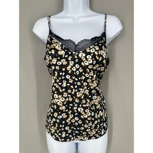 Abercrombie Fitch Top Womens XS Black Floral Cami Lace Yellow Cottage Boho Y2K